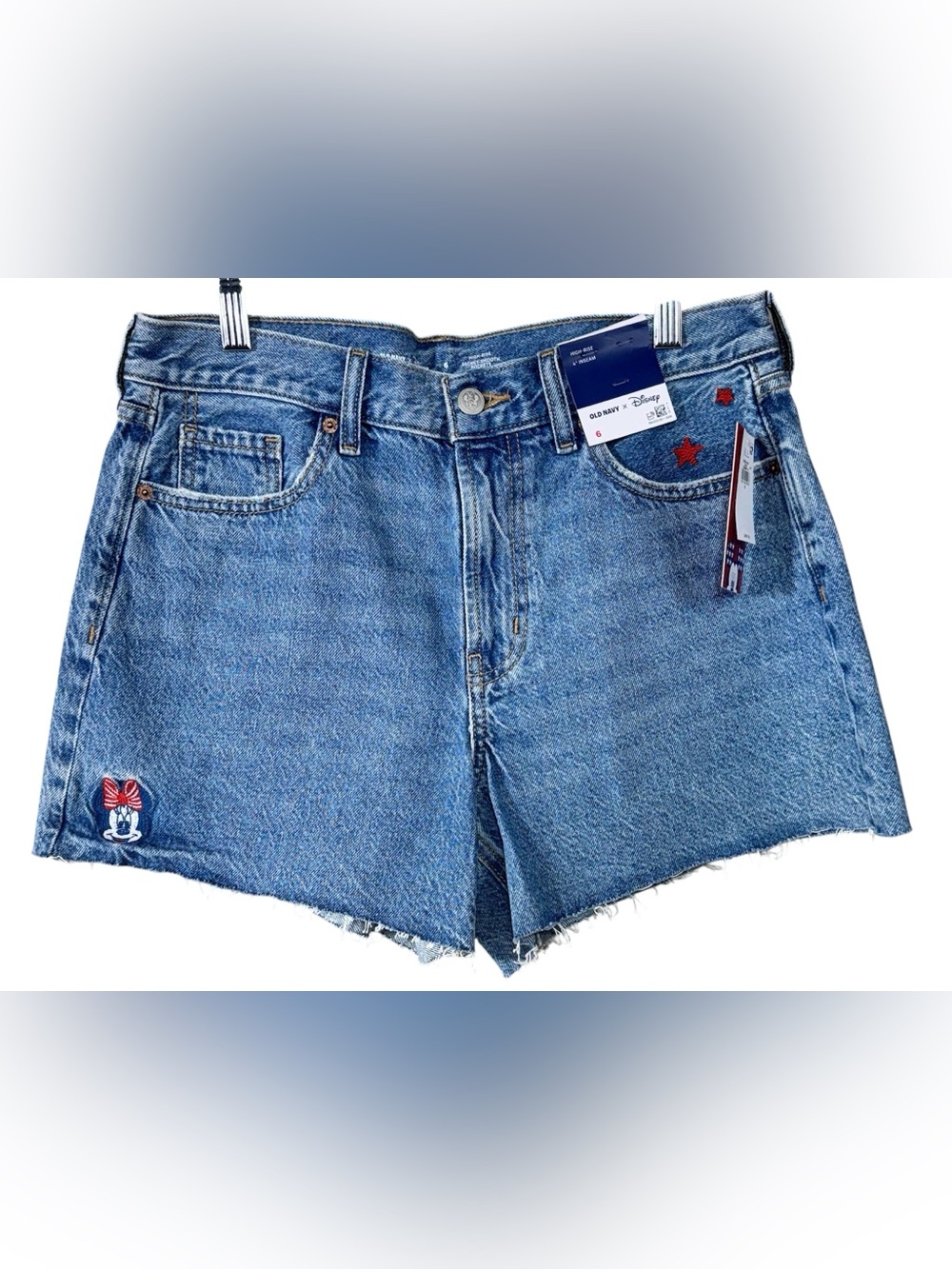 Old Navy X Disney Minnie Mouse Denim High Rise shorts Frayed hem | Women’s 6 NWT